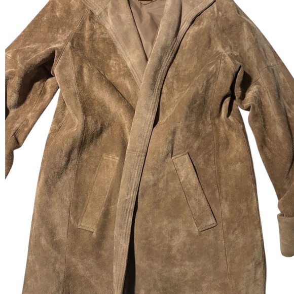 Vintage 80s BG Street Suede Leather Open Front Cardigan Jacket Taupe Women Small - Picture 8 of 11